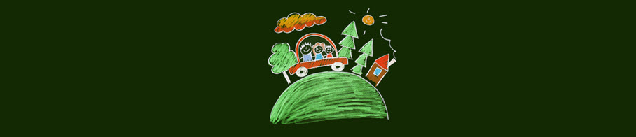 drawing of kids and parents in a car