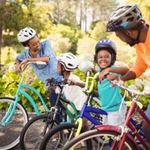 family on bikes